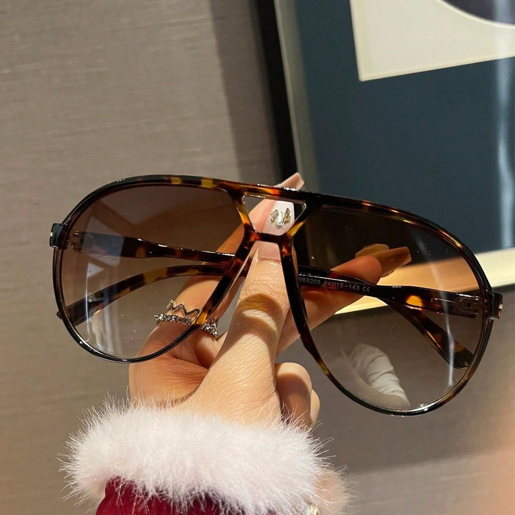1pc Fashion Double Bridge Oversized Frame Retro Fashion Glasses, Versatile For Women, Back To School