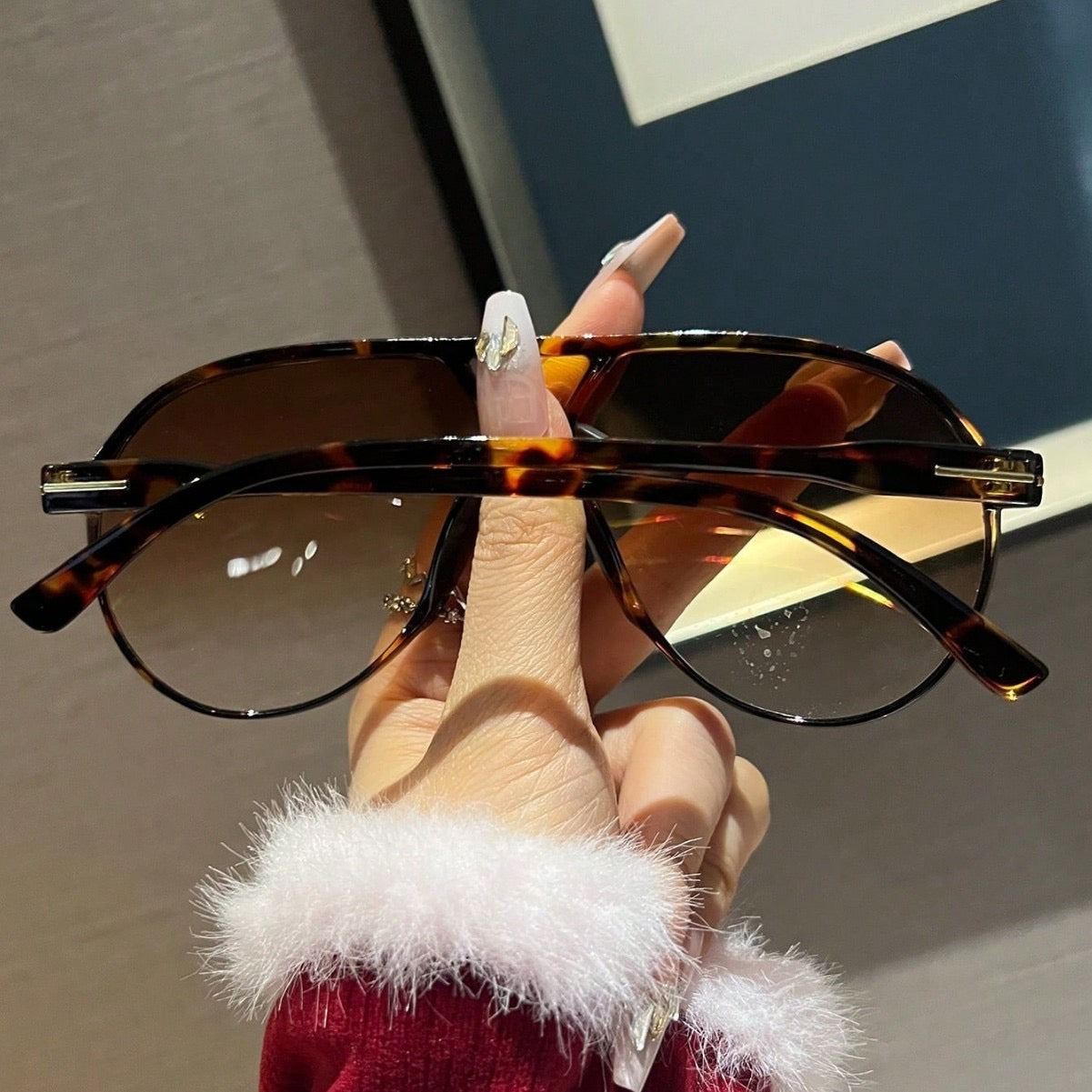 1pc Fashion Double Bridge Oversized Frame Retro Fashion Glasses, Versatile For Women, Back To School