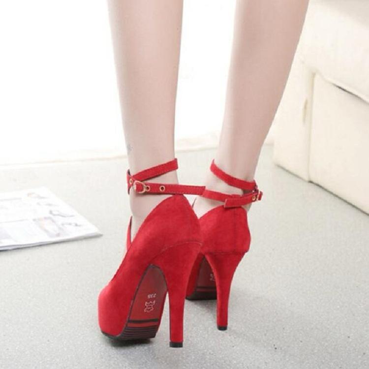 Women Shoes Round Toe Stiletto High Heels, Size:42(Blue)
