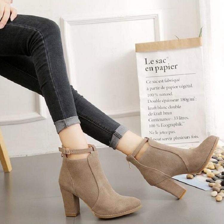 Women Shoes Suede Boots Pointed High Heels, Size:35(Black)