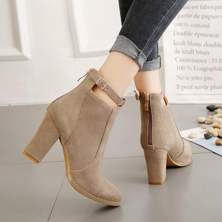 Women Shoes Suede Boots Pointed High Heels, Size:35(Black)