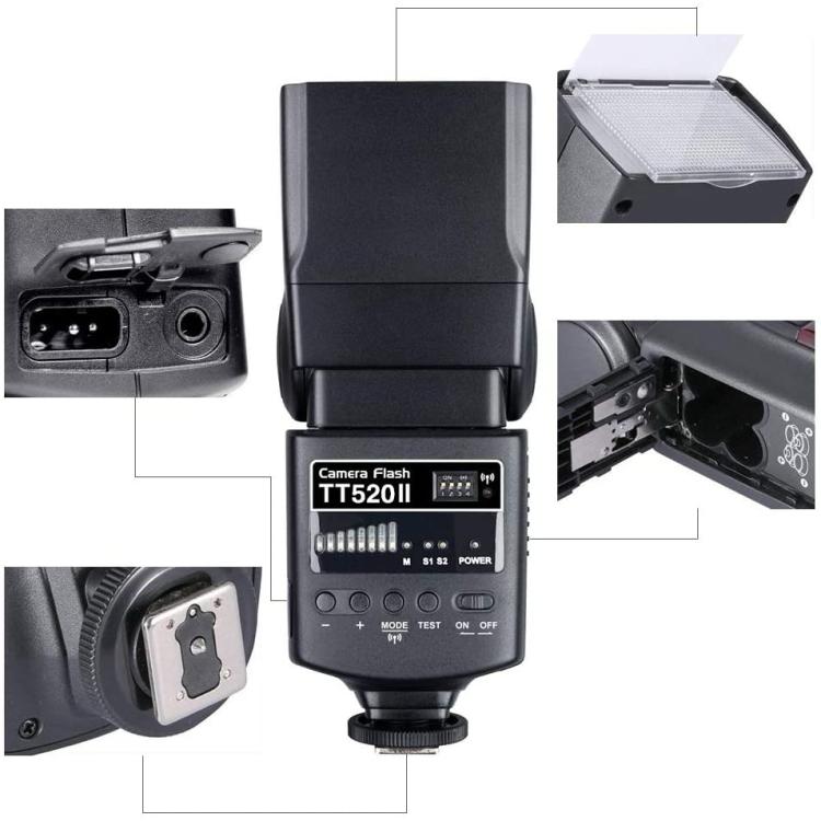 Godox TT520II 433MHZ Wireless 1/300s-1/2000s HSS Flash Speedlite Camera Top Fill Light for Canon / Nikon DSLR Cameras(Black)