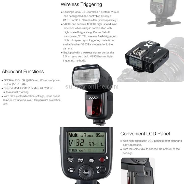 Godox V850II 2.4GHz Wireless 1/8000s HSS Flash Speedlite for Canon / Nikon DSLR Cameras(Black)