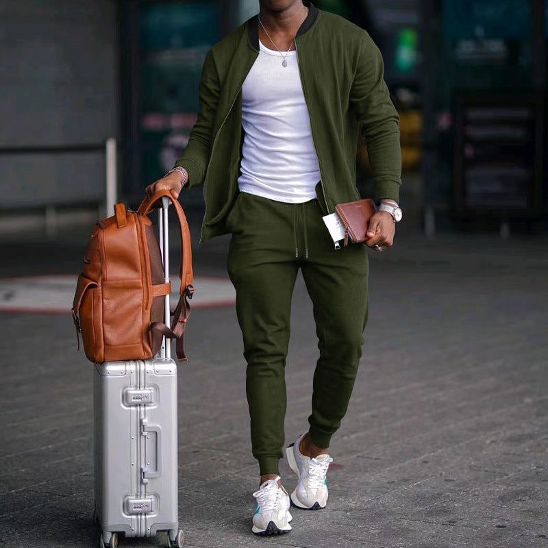 Men's Jacket Suit Zip-up Long-sleeved Top And Drawstring Sweatpants Casual Outdoor Sports Set