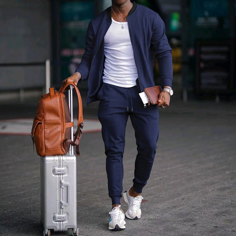 Men's Jacket Suit Zip-up Long-sleeved Top And Drawstring Sweatpants Casual Outdoor Sports Set
