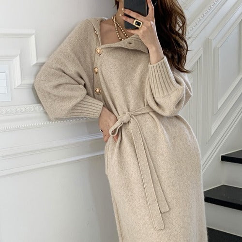 Loose Slimming Knit Dress With Waistband